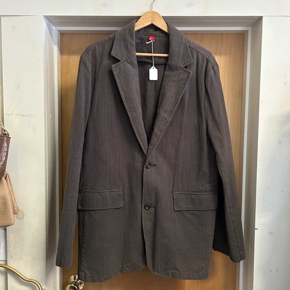 Vintage Mossimo Cotton Striped Brown Navy Blazer - size L MENS